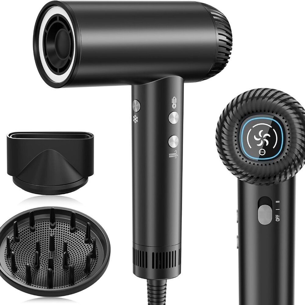 Hair Dryer High Speed Ionic Fan Diffuser Lightweight Travel Salon Black
